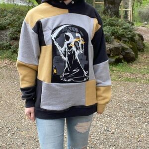 Men's Patchwork Hoodie - Gray, Black, Gold